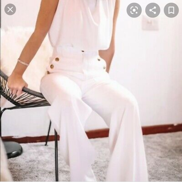 Zara white high rise gold buttoned straight trousers - Picture 2 of 4